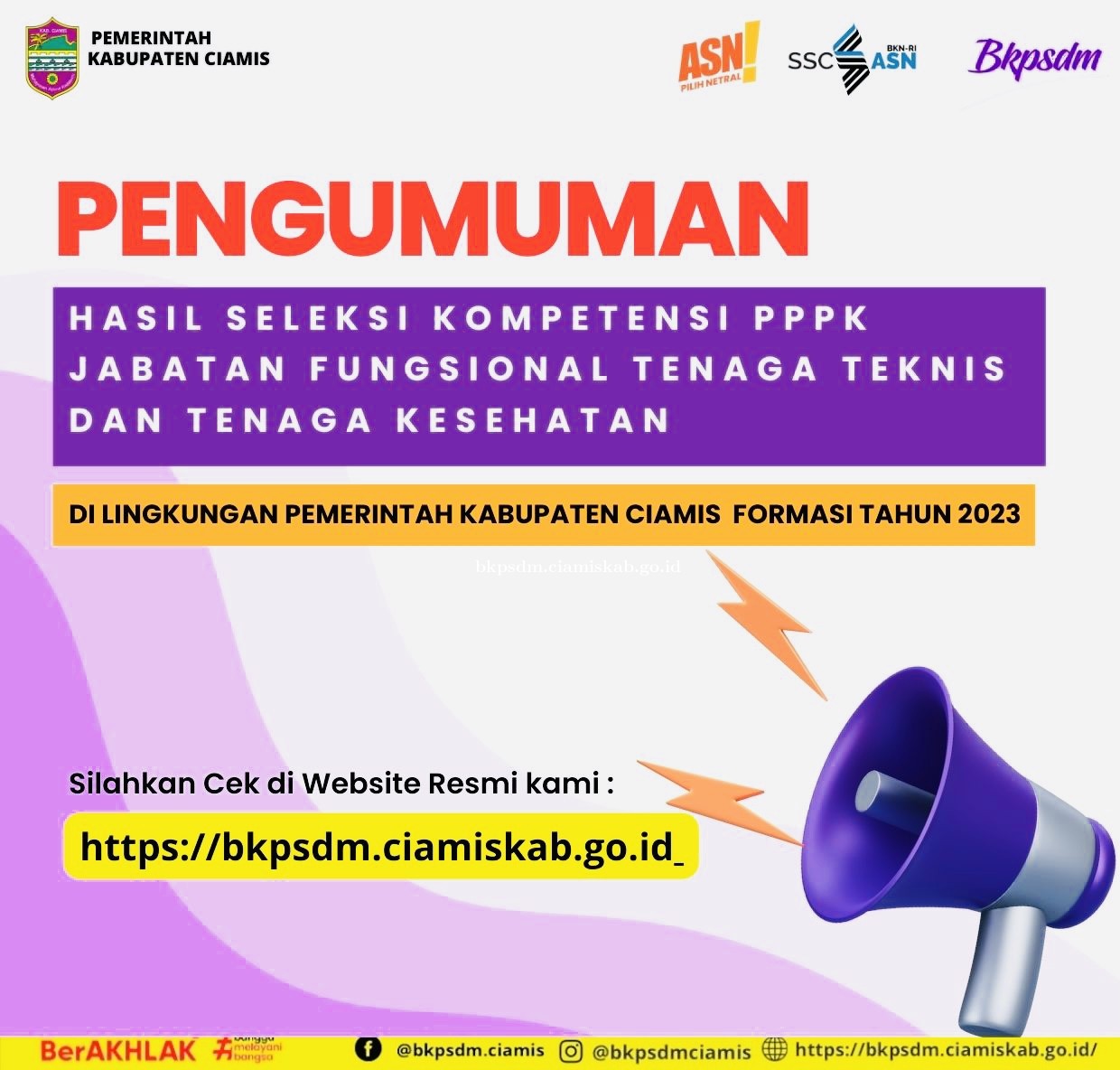 PENGUMUMAN HASIL SELEKSI KOMPETENSI PPPK JABATAN FUNGSIONAL TENAGA TEKNIS DAN KESEHATAN TAHUN 2023