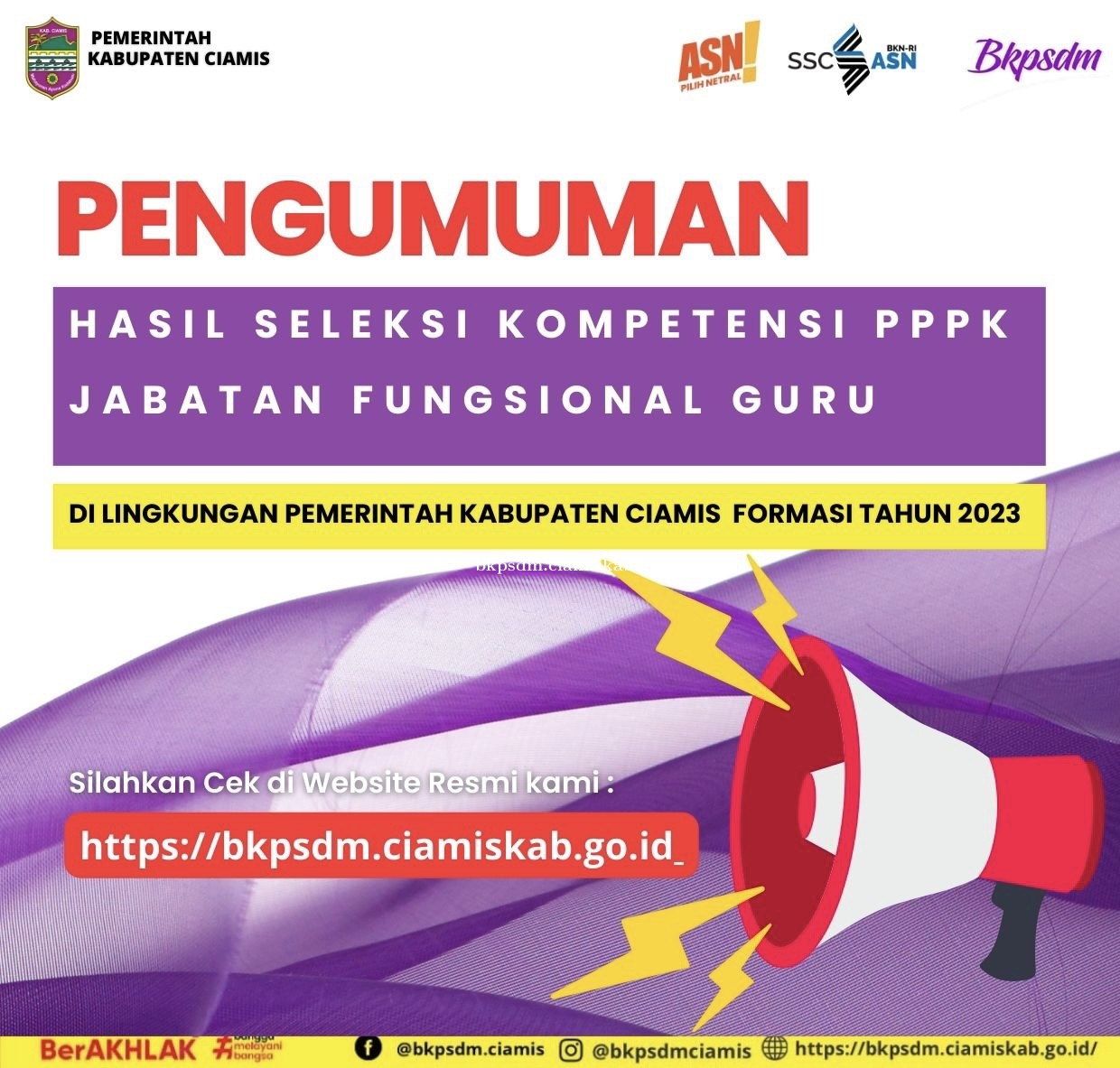 PENGUMUMAN HASIL SELEKSI KOMPETENSI PPPK TENAGA FUNGSIONAL GURU FORMASI TAHUN 2023