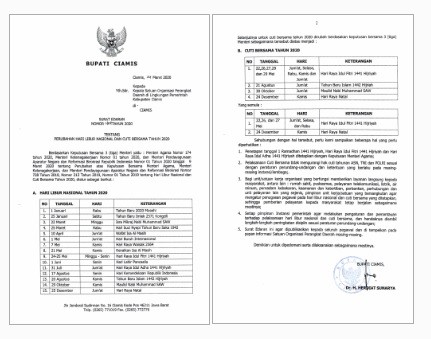 Surat Edaran Libur Nasional dan Cuti Bersama 2020