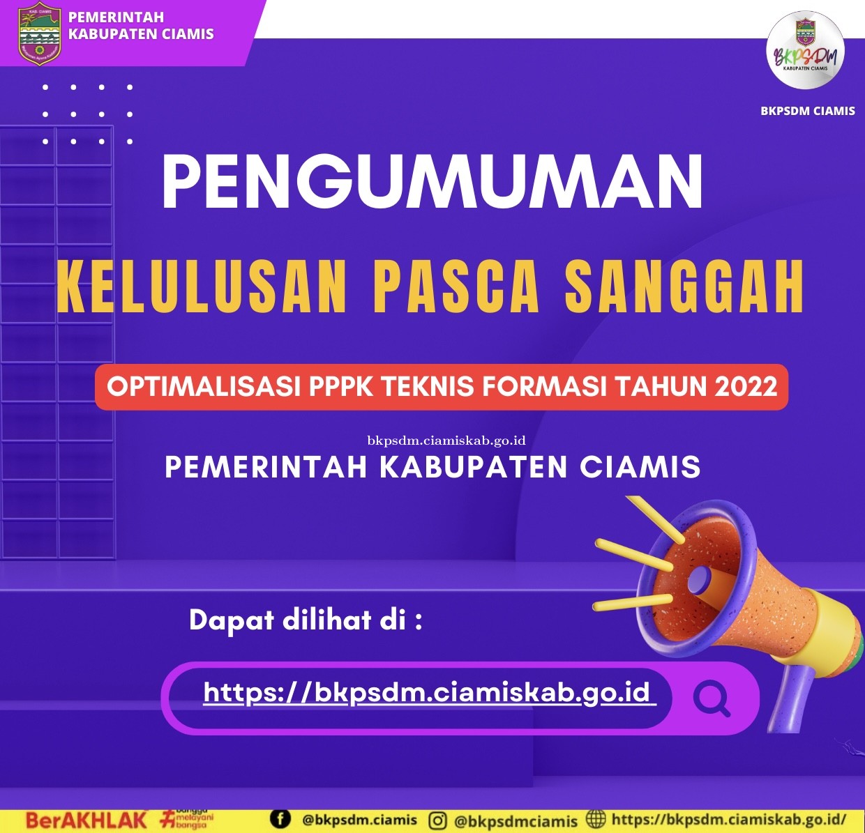 PENGUMUMAN HASIL OPTIMALISASI PPPK JABATAN TEKNIS PASCA SANGGAH FORMASI TAHUN 2022